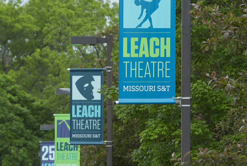 Leach Theatre banners outside of Castleman Hall