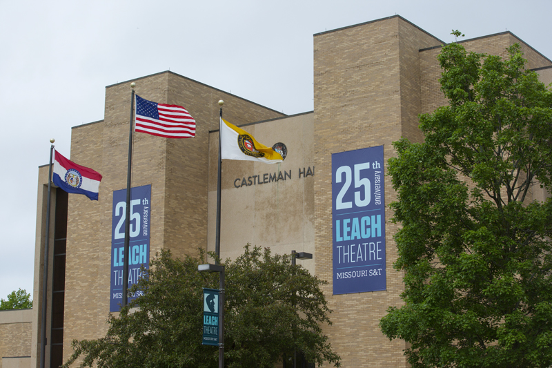 Leach Theatre banners outside of Castleman Hall