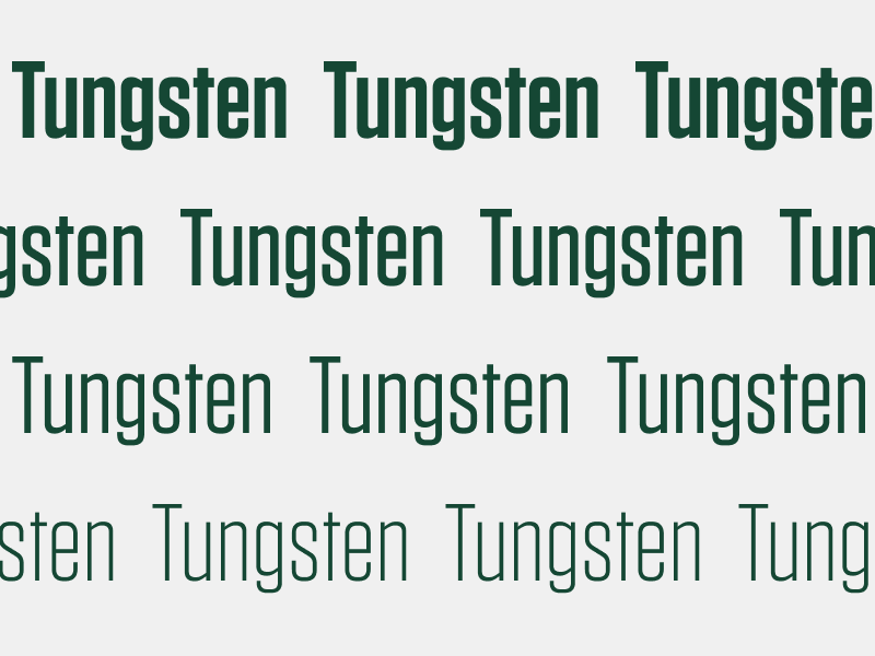 Text samples displaying the word 'Tungsten' in various styles and weights.